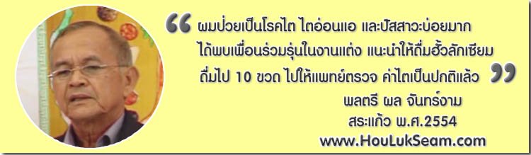 พลตรีผล จันทร์งาม ป่วยเป็นโรคไต กินฮั้วลักเซียมแล้วค่าไตเป็นปกติ